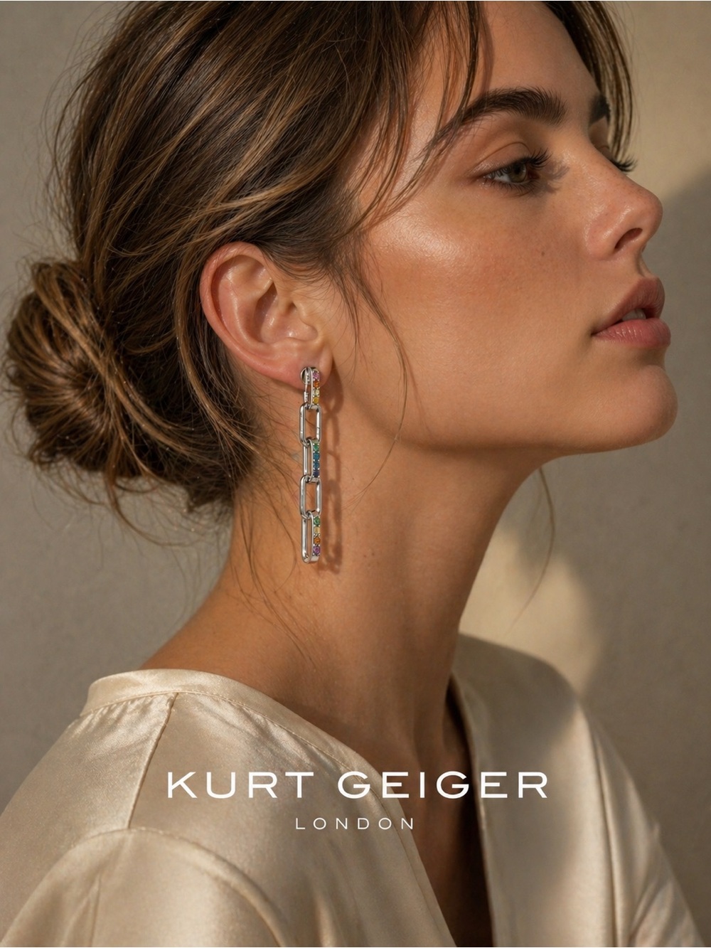 NWT KURT‎ GEIGER LONDON Rainbow Pave Link Linear Earrings 37452577RHD966